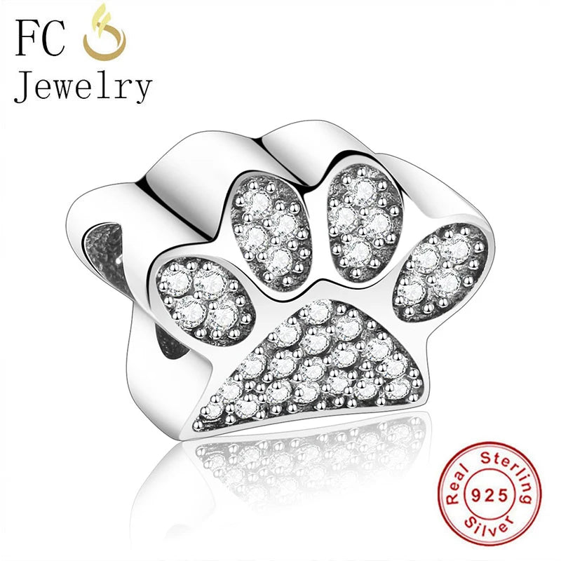 925 Silver Bear Paw Print Zircon Bead for Charm Bracelet