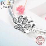 925 Silver Bear Paw Print Zircon Bead for Charm Bracelet