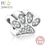925 Silver Bear Paw Print Zircon Bead for Charm Bracelet