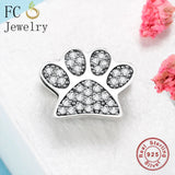 925 Silver Bear Paw Print Zircon Bead for Charm Bracelet