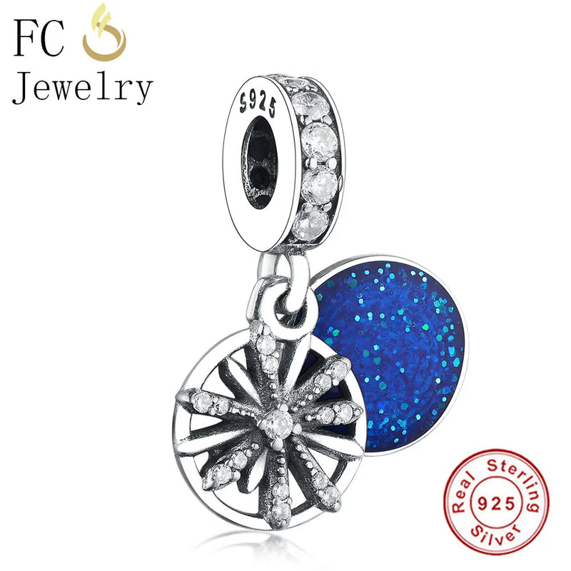 925 Silver Lampwork Snowflake Bead Pendant for Charm Bracelet