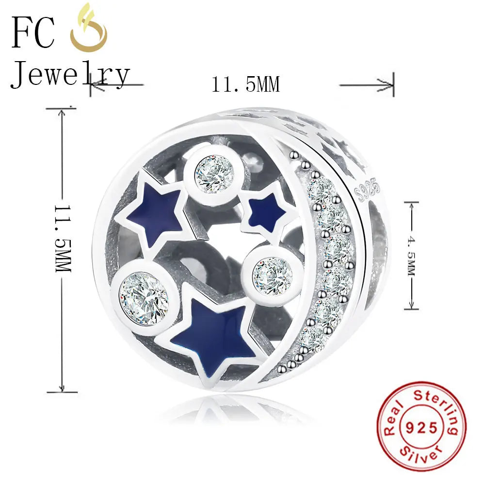 925 Sterling Silver Charm Bead Vintage Midnight Sky Enamel