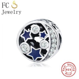 925 Sterling Silver Charm Bead Vintage Midnight Sky Enamel