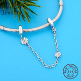 925 Silver Daisy Flower Beads Safety Chain & Clip Lock Charm Bracelet