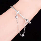 925 Silver Daisy Flower Beads Safety Chain & Clip Lock Charm Bracelet