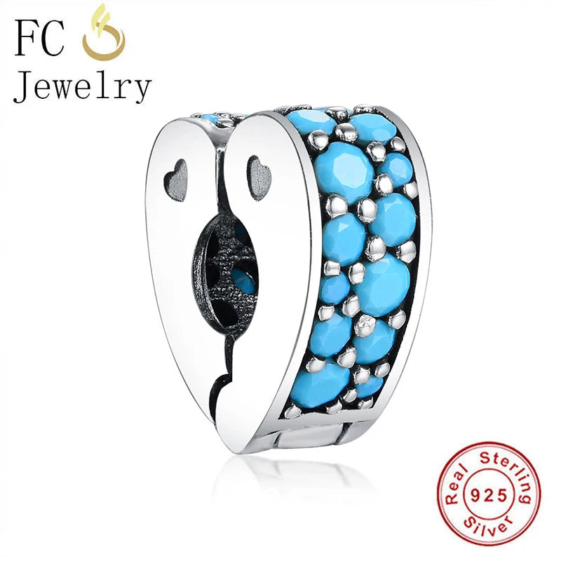925 Sterling Silver Heart Zirconia Clips Stopper Bead for Charm Bracelet