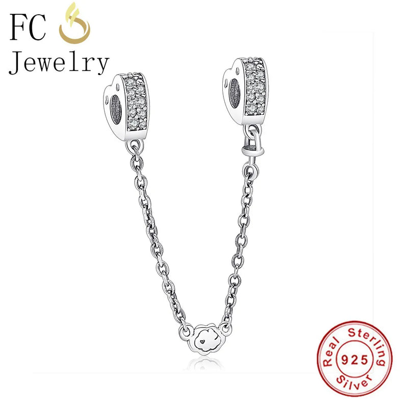925 Silver Heart Crystal Safety Chain for Charm Bracelet