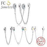 925 Silver Heart Crystal Safety Chain for Charm Bracelet
