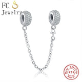 925 Silver Heart Crystal Safety Chain for Charm Bracelet