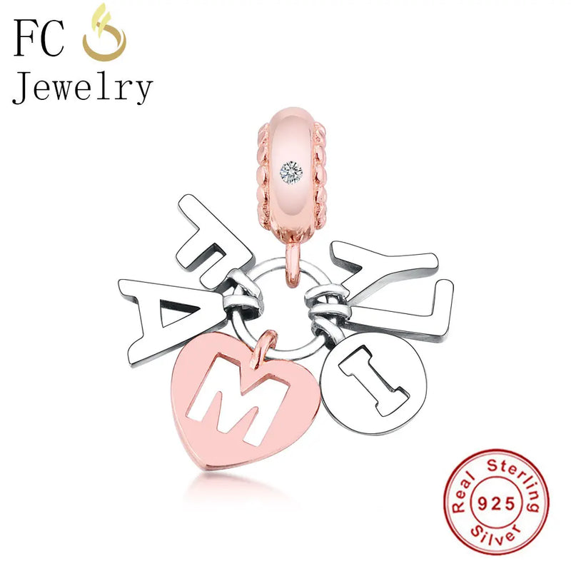 925 Sterling Silver Letter Rose Family Bead for Charm Bracelet