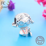 925 Sterling Silver Pink Enamel Curly-haired Grandma Handbag Charm Bead