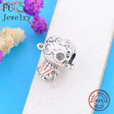 925 Sterling Silver Pink Enamel Curly-haired Grandma Handbag Charm Bead