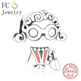 925 Sterling Silver Pink Enamel Curly-haired Grandma Handbag Charm Bead