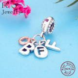 925 Sterling Silver Rose Letter Alphabet Beads Love Charm Bracelet DIY