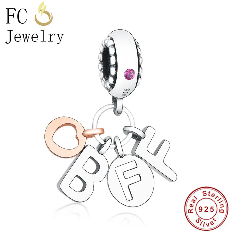925 Sterling Silver Rose Letter Alphabet Beads Love Charm Bracelet DIY