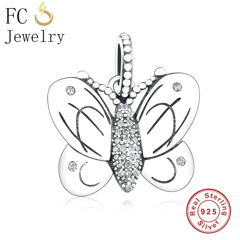 925 Sterling Silver Butterfly Zircon Charm for Bracelet