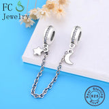 Sterling Silver Star Moon Beads Safety Chain Charm for Bracelet DIY