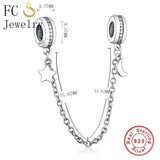 Sterling Silver Star Moon Beads Safety Chain Charm for Bracelet DIY