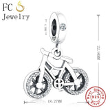 925 Silver Travel Bicycle Bike Zirconia Charm Bead