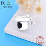 925 Silver Graduation Mortarboard Hat Beads For Student Berloque