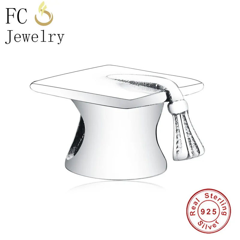 925 Silver Graduation Mortarboard Hat Beads For Student Berloque
