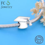 925 Silver Graduation Mortarboard Hat Beads For Student Berloque