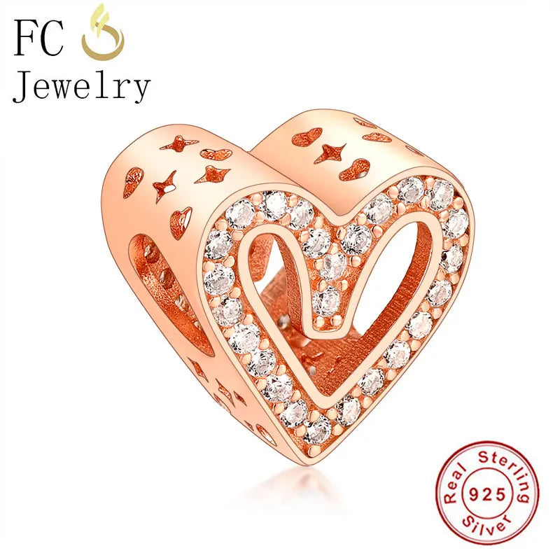 925 Silver Rose Heart Charm Beads for Bracelet Making