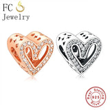 925 Silver Rose Heart Charm Beads for Bracelet Making