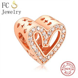 925 Silver Rose Heart Charm Beads for Bracelet Making