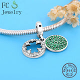 925 Sterling Silver Four Leaf Green Zirconia Charm Bead