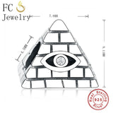 925 Silver Egypt Pyramid Evil Eye CZ Bead Travel Charm for Bracelet Necklace