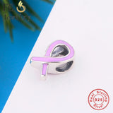 925 Silver Pink Ribbon Hope Cancer Awareness Bead for Bracelet