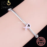 925 Silver Pink Ribbon Hope Cancer Awareness Bead for Bracelet