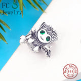 925 Silver Tree Monster Leaf Green Zircon Eye Charm Bead