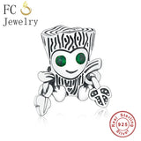 925 Silver Tree Monster Leaf Green Zircon Eye Charm Bead