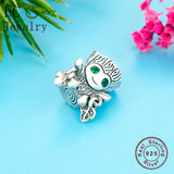 925 Silver Tree Monster Leaf Green Zircon Eye Charm Bead