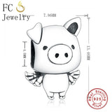 925 Silver Flying Pig Piglet Piggy Bead for Bracelet