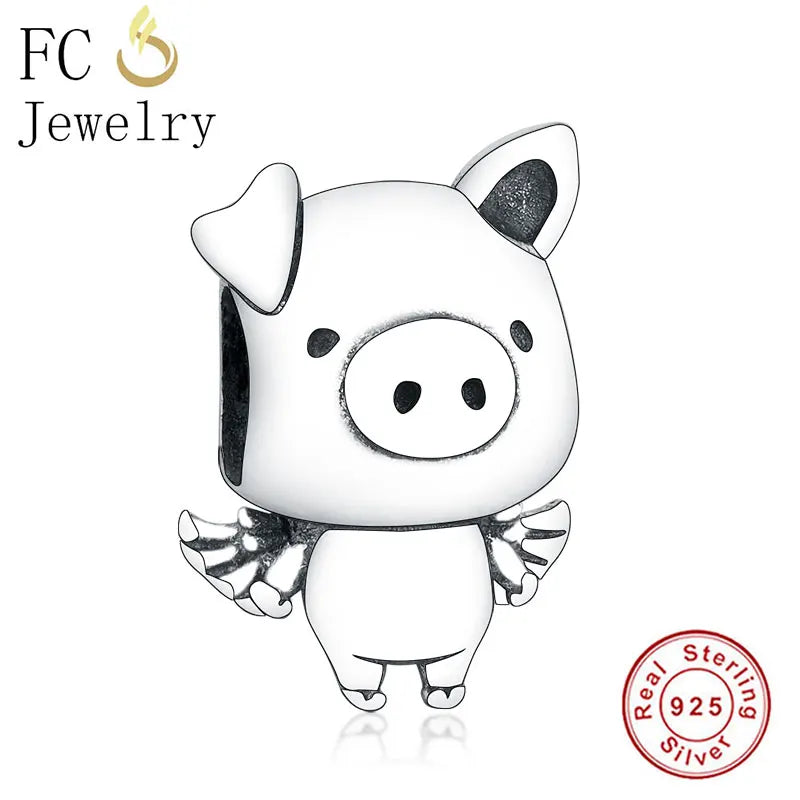 925 Silver Flying Pig Piglet Piggy Bead for Bracelet