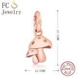 925 Silver Rose Mushroom Crystal Pendant Bead Berloque