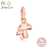 925 Silver Rose Mushroom Crystal Pendant Bead Berloque