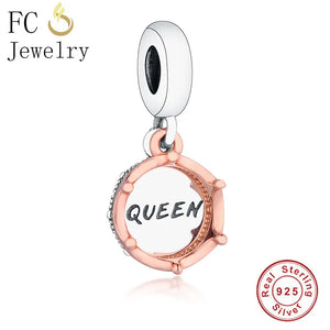 925 Silver Rose Queen Crown Bracelet Charm Pendant