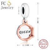 925 Silver Rose Queen Crown Bracelet Charm Pendant