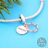 925 Silver Rose Queen Crown Bracelet Charm Pendant