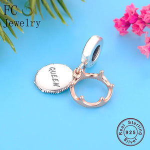 925 Silver Rose Queen Crown Bracelet Charm Pendant