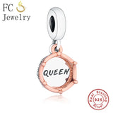 925 Silver Rose Queen Crown Bracelet Charm Pendant