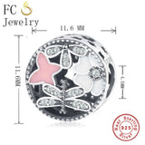 925 Silver Enamel Flower Animal Dragonfly Charms Bracelet