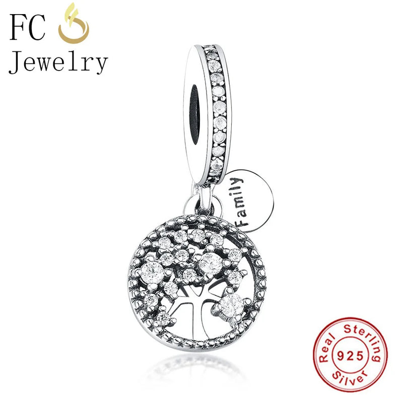 Family Tree of Life Charm Bracelet 925 Silver Clear CZ Crystal Beads Berloque
