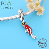 925 Silver Red Carp Fish Coin Beads Pendant Berloque