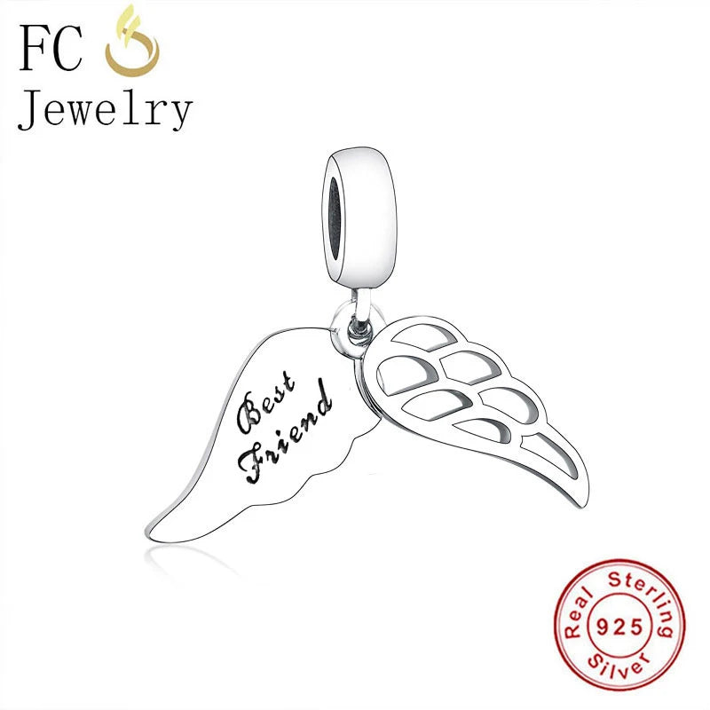 925 Sterling Silver Angel Wings Bead Charm Bracelet
