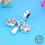 925 Silver Baby Pacifier Nipple Shoe Bead Pendant Charms Bracelet